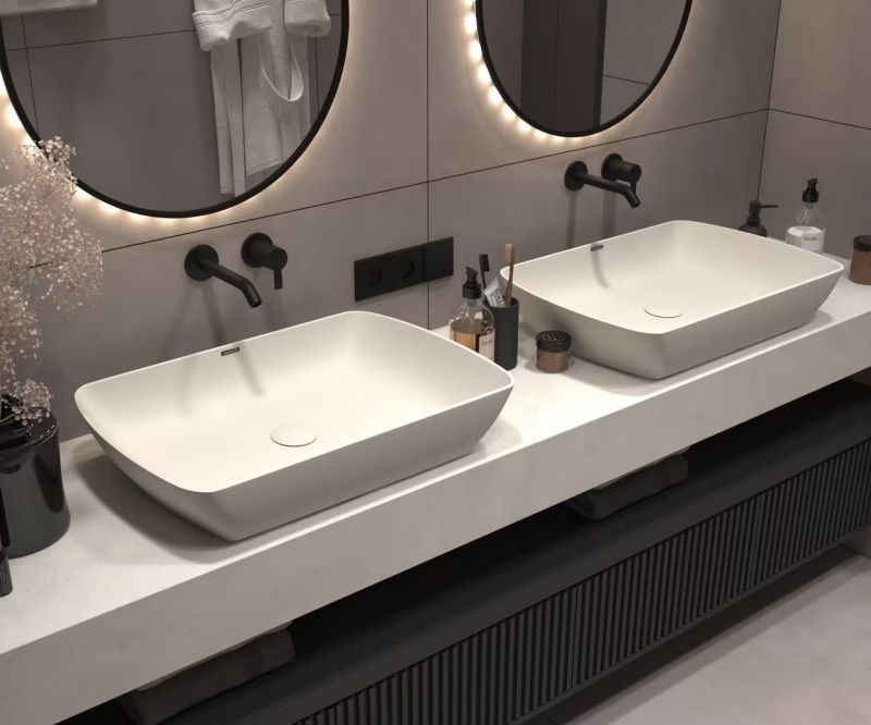 Acrylic Solid Surface Wash Basin for Countertop Bathroom Kitchen White