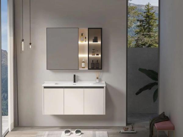 Wood Bathroom Cabinet Bathroom Makeup Vanity with Radar Sensor Light Bath Vanity