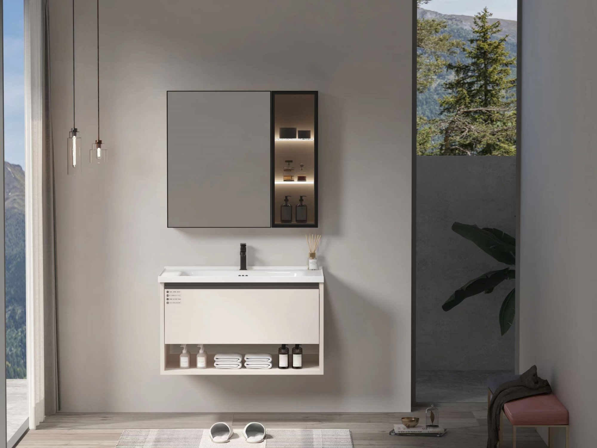 Wholesaler Wooden Furniture Customized Bathroom Vanity with Basin and Mirror Cabinets Bathroom Cabinet