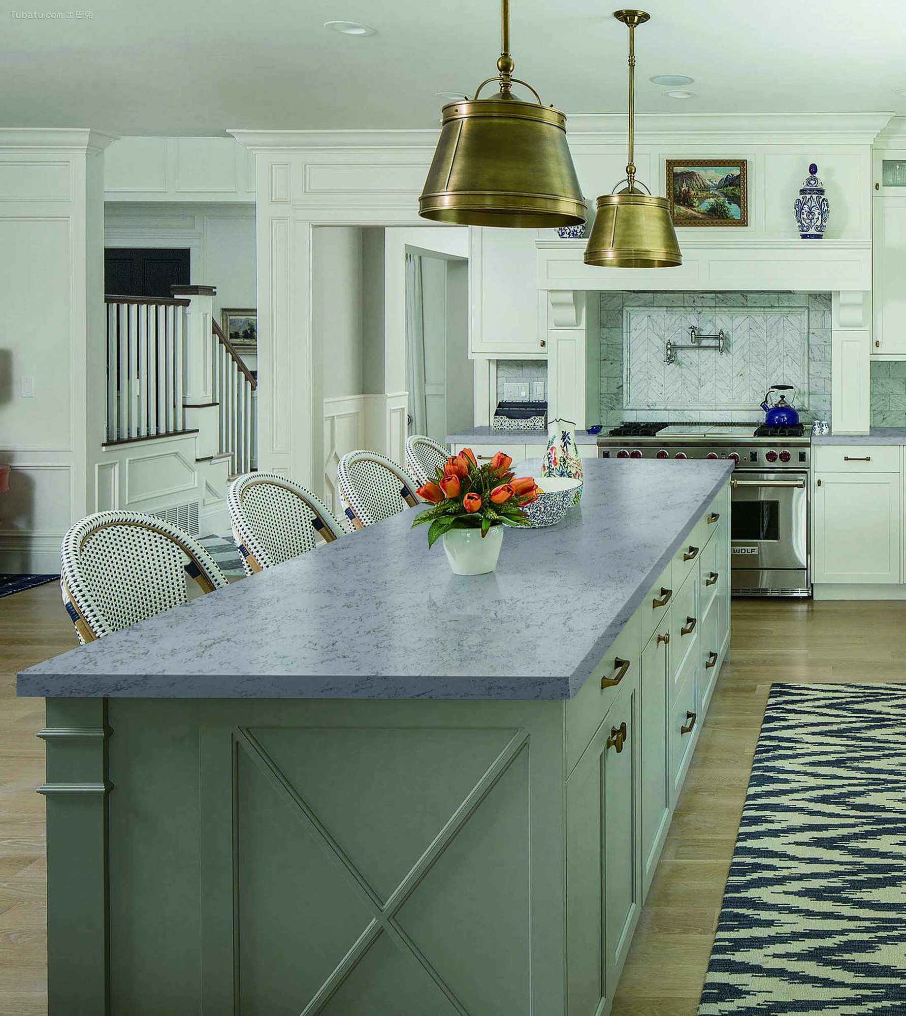 Stone countertop for kitchen and cabinet surface made of quartz slab