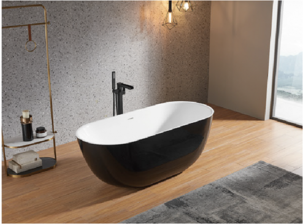 Sanitary Ware Black Outside Ellipse Inside White Adult Acrylic Freestanding Bathtub for Bathroom