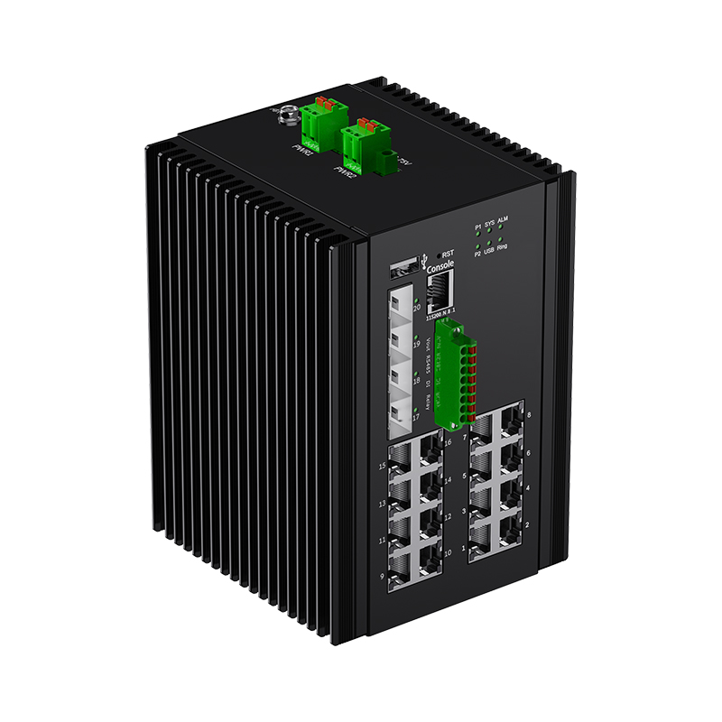 16*10/100/1000Base-T + 4*1G/2.5G/10GBase-X SFP+  L2+ Managed Industrial PoE Switch with Temp-humidity Sensor