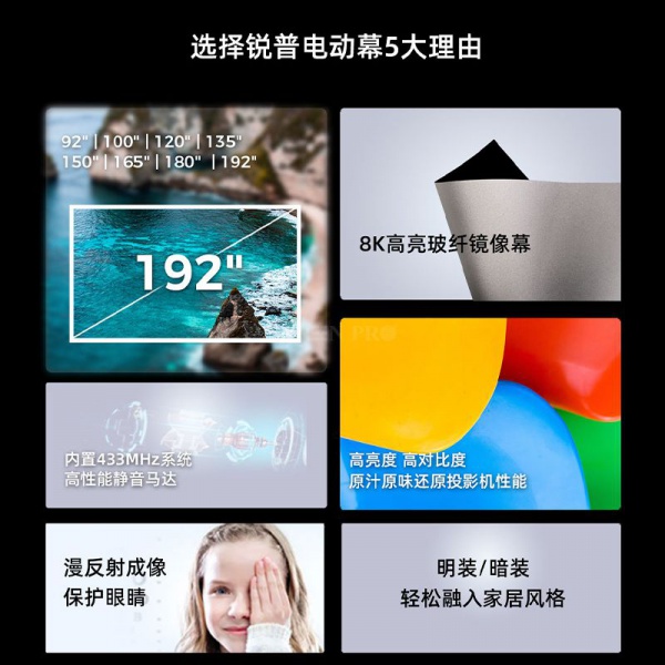  高清电动升降幕玻纤白幕-EB