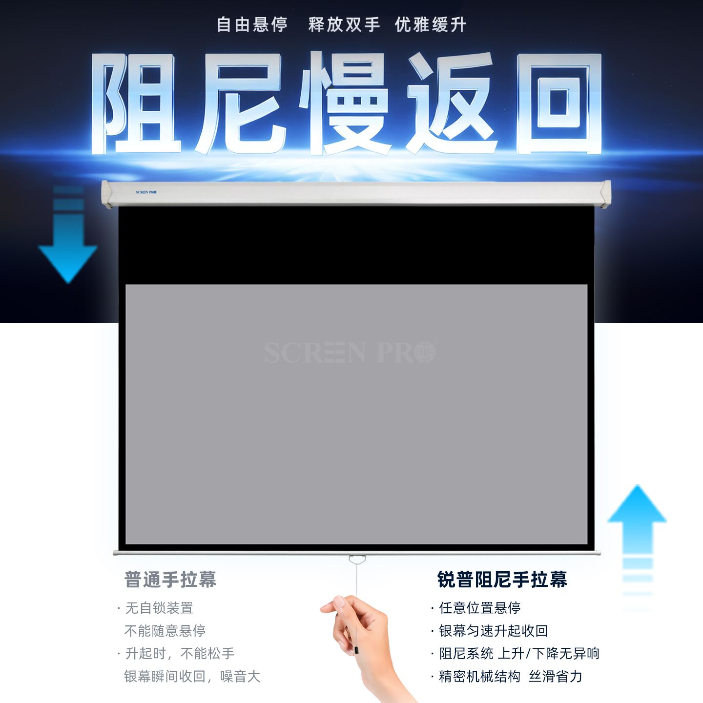 阻尼慢返回手拉玻纤白幕-WV