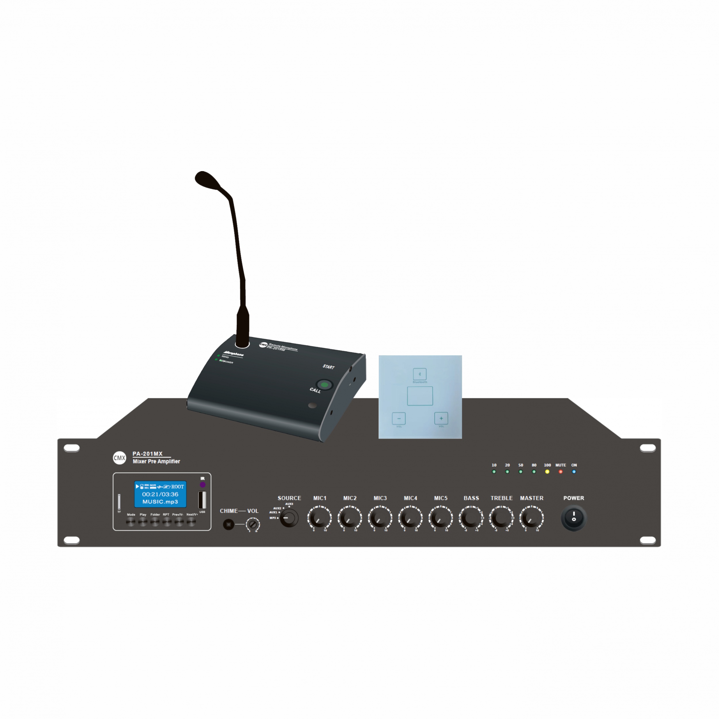 Pre-Amplifier with Remote Mic and Wall Plate PA-201MX