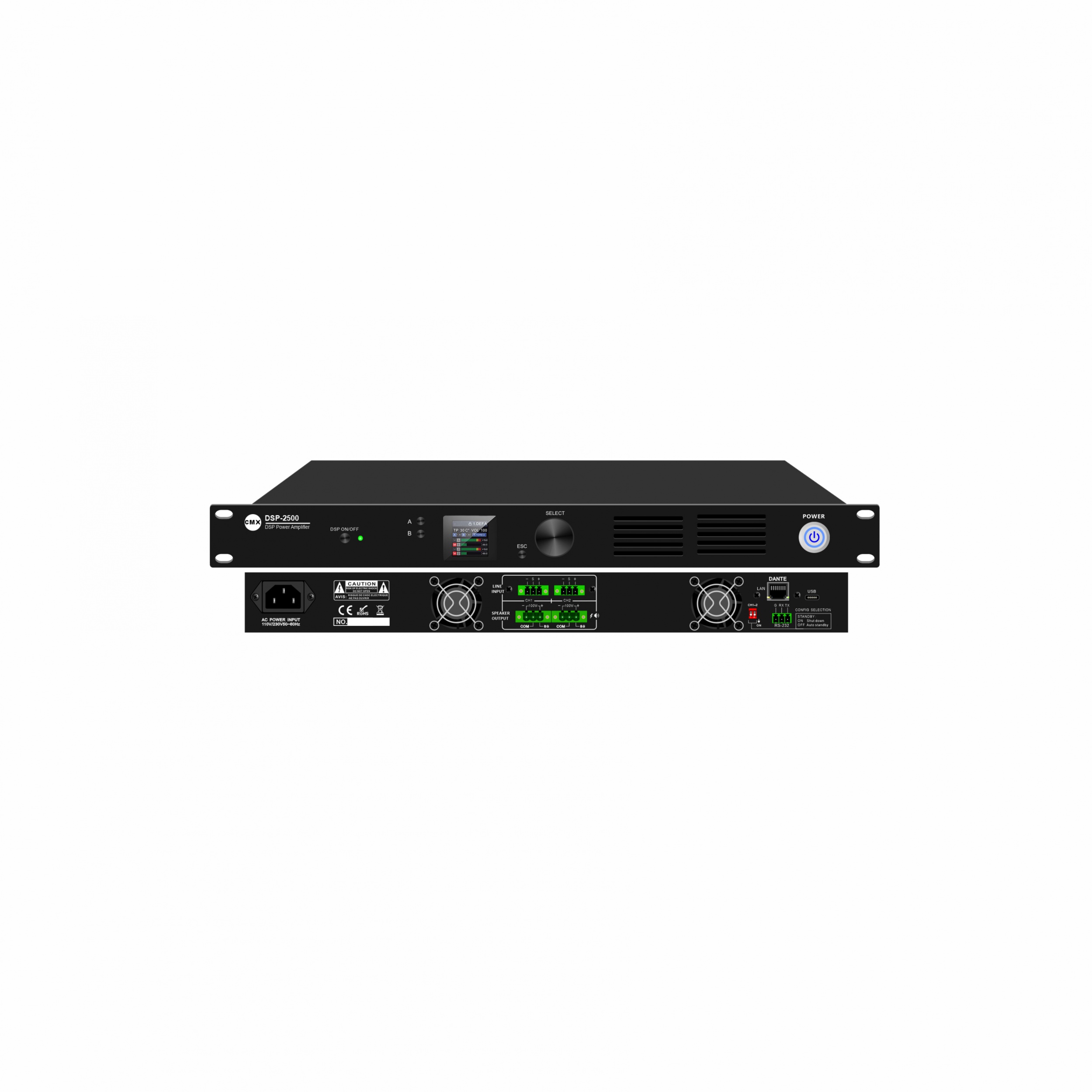 100V Two Channel Power Amplifier With DSP & DANTE DSP-2120/ DSP-2240/ DSP-2350/ DSP-2500