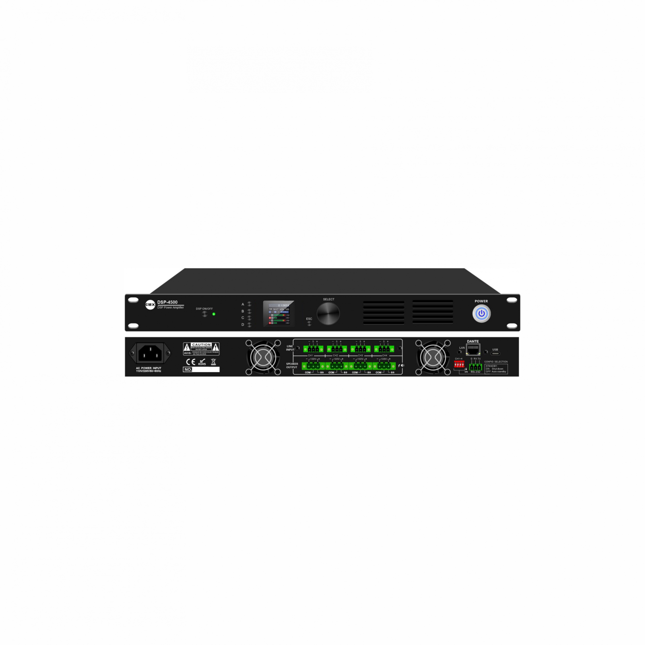 100V Four Channel Power Amplifier with DSP & Dante DSP-4120/ DSP-4240/ DSP-4350/ DSP-4500
