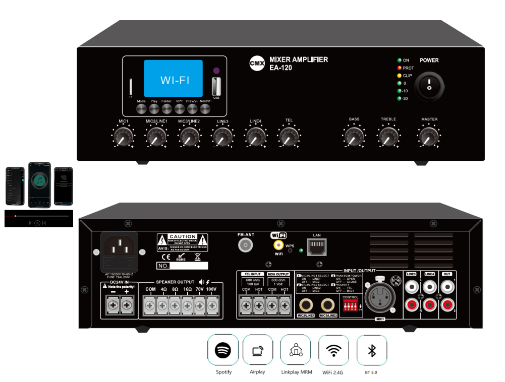 Wi-Fi Internet Streaming Amplifier with USB/SD/FM/Bluetooth  EA-30W/EA-60W/EA-120W