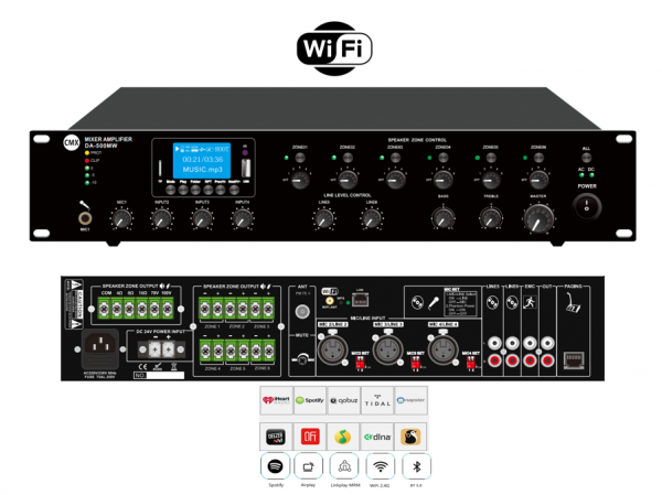 Wi-Fi Internet Streaming 6 Zone Mixer Amplifier with ATT/Mp3/USB/FM/Bluetooth  DA-120MW/DA-240MW/DA-350MW/DA-500MW