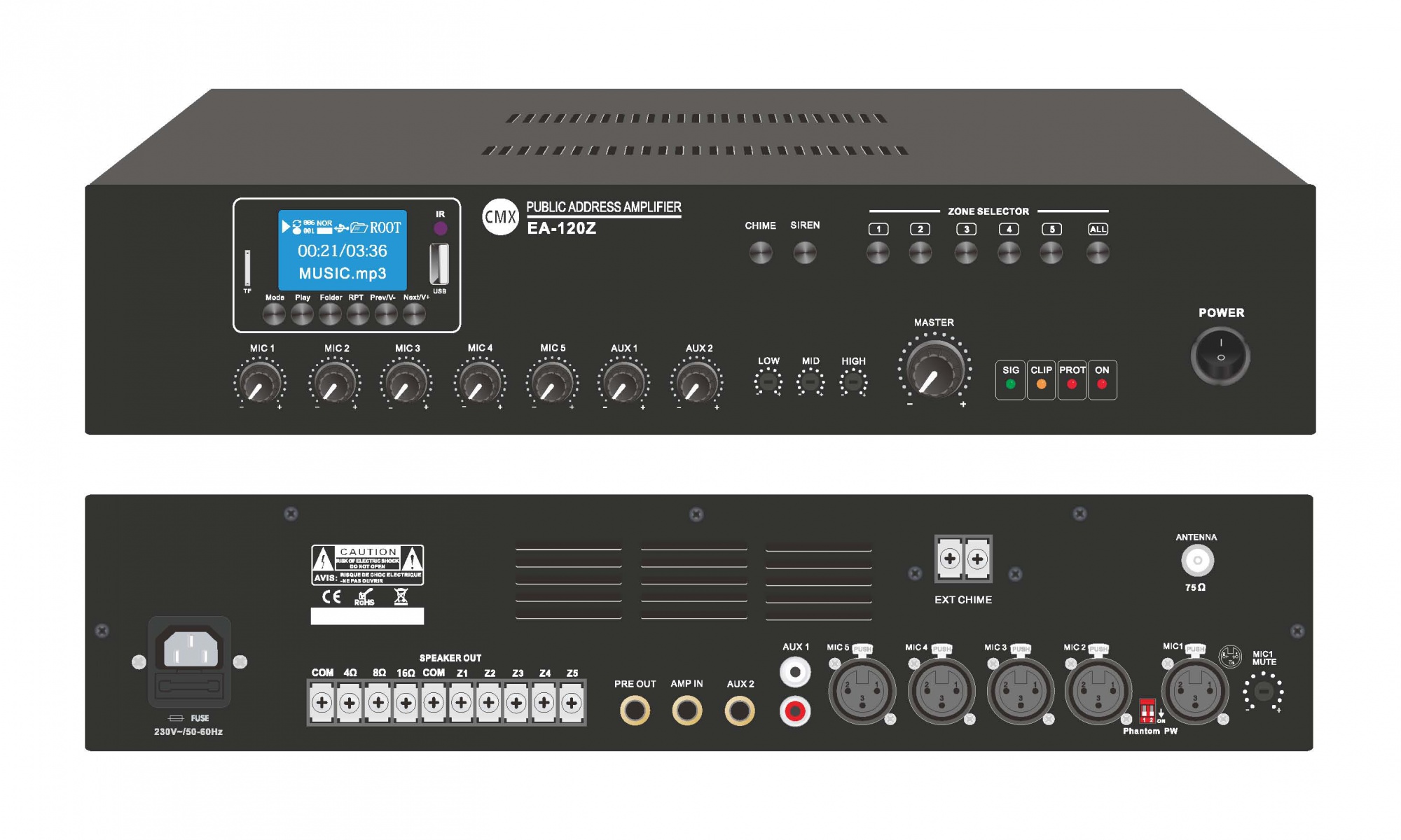 5 Zone Mixer Amplifier with USB/SD/FM/Blue Tooth EA-60Z/EA-120Z/EA-240Z/EA-350Z/EA-500Z/EA-650Z