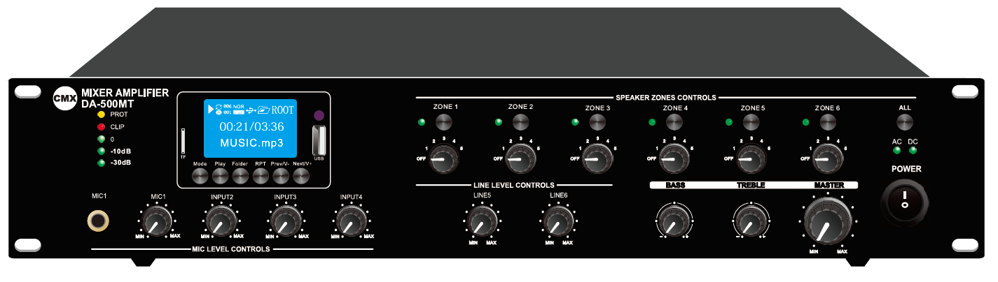6 Zone Mixer Amplifier with ATT/Mp3/USB/FM/Bluetooth DA-60MT/DA-120MT/DA-240MT/DA-350MT/DA-500MT      