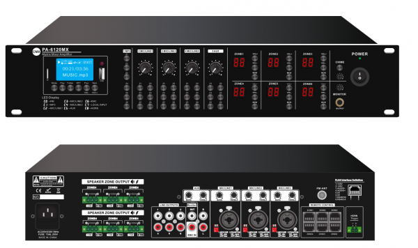 PA-6030MX PA-6060MX PA-6120MX  6 Zone Matrix Amplifier with USB/SD/FM/Bluetooth 