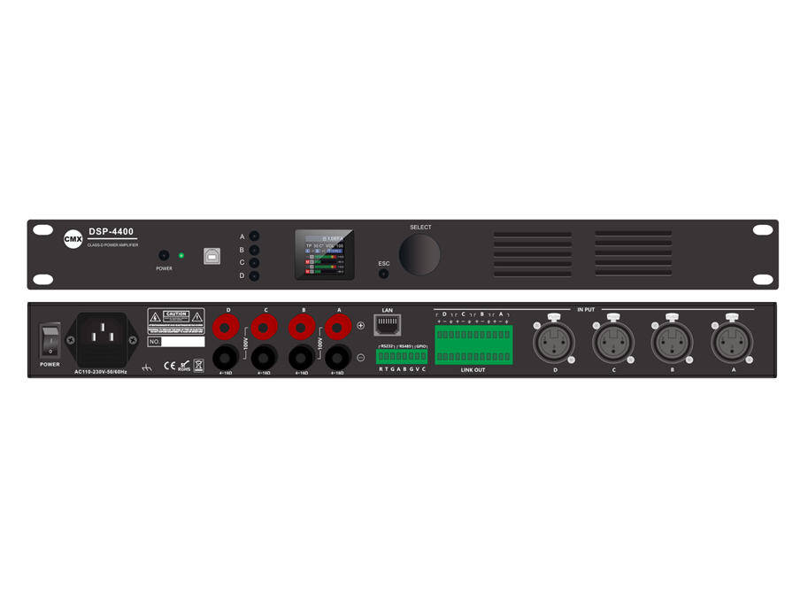 DSP-4400 DSP-4300 DSP-4200 Four Channel Power Amplifier with DSP & DANTE