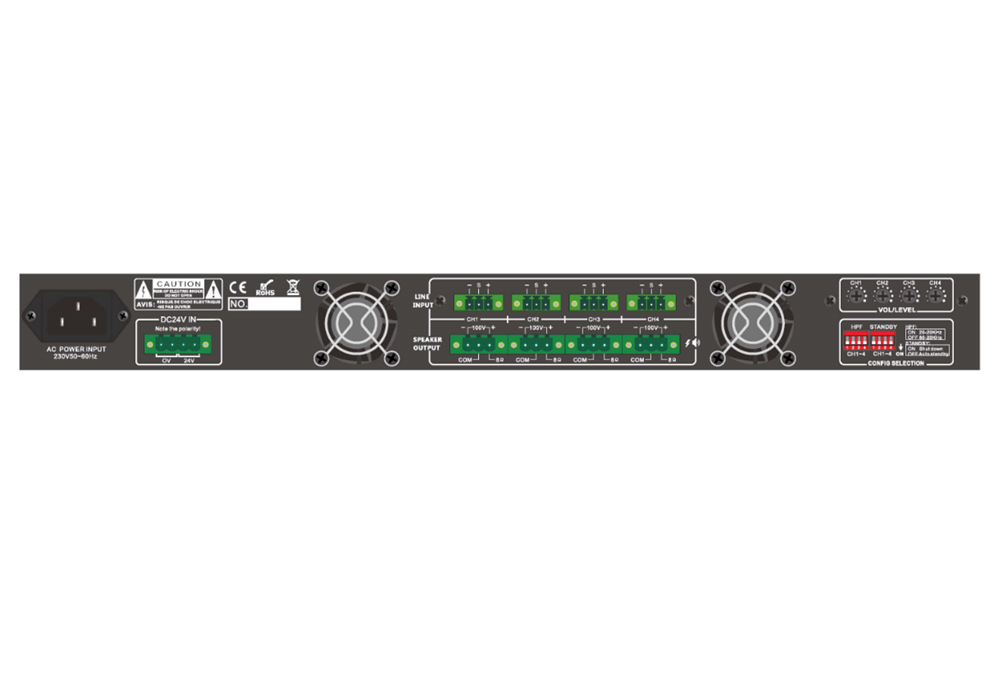 Four Channel Class-D Power Amplifier DA-4060, DA-4120, DA-4240, DA-4350, DA-4500