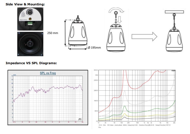 ABS Pendant Speaker PSK-530K 30W 100V 70V 8 Ohm 