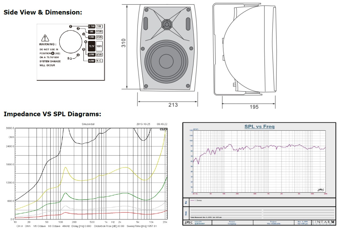 WSK-640HW is 6.5” 2-way ABS cabinet speaker with 100V & 8 Ohm 40W