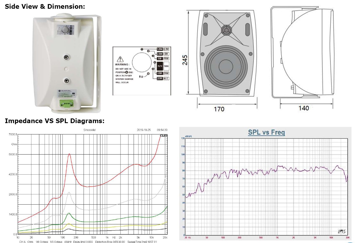 4” Two Way Wall Mount Speaker 100V & 8 Ohm WSK-420HW