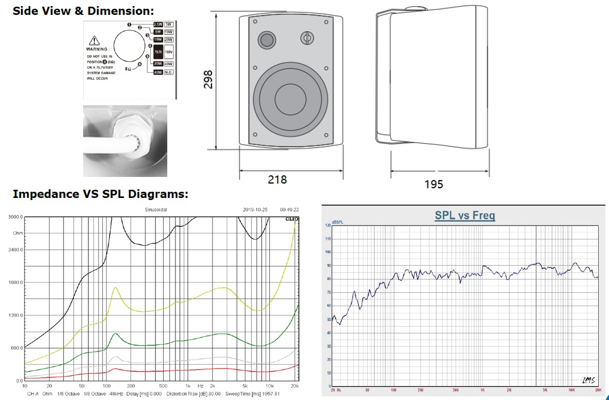 6.5” Outdoor Wall Mount Speaker WSK-640CSWIP 40W 100V 70V 8 Ohm