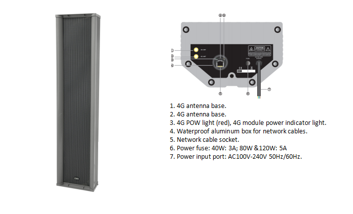 DI-9740G DI-9780G DI-97120G  4G 5G Wireless Outdoor Column Speaker