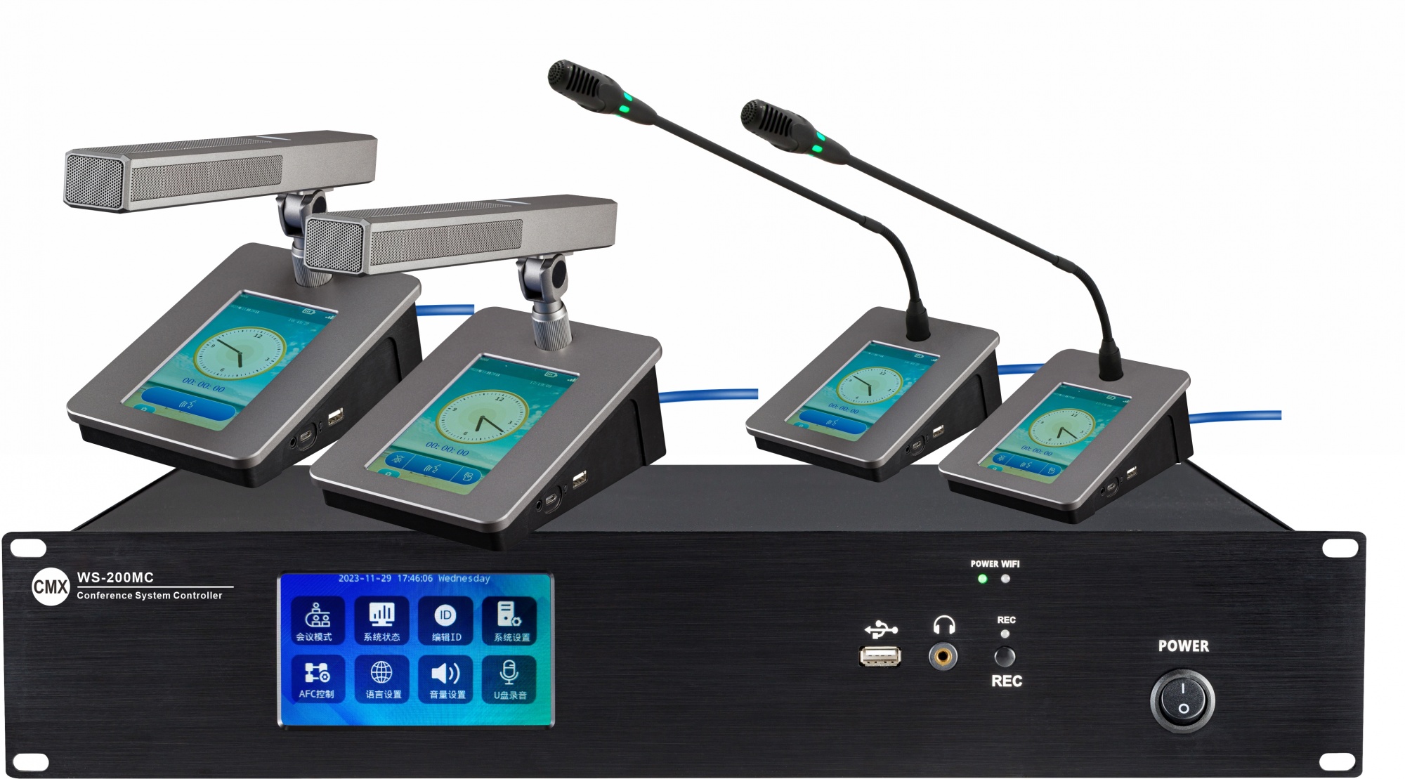 Digital Conference System Conference Host  WS-200MC 5” Touch Screen Wired Mic WS-255 Chairman Mic  WS-256 Delegate Mic