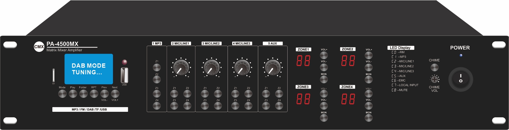 PA-4120MX PA-4240MX PA-4350MX PA-4500MX 4 Zone Mixer Amplifier