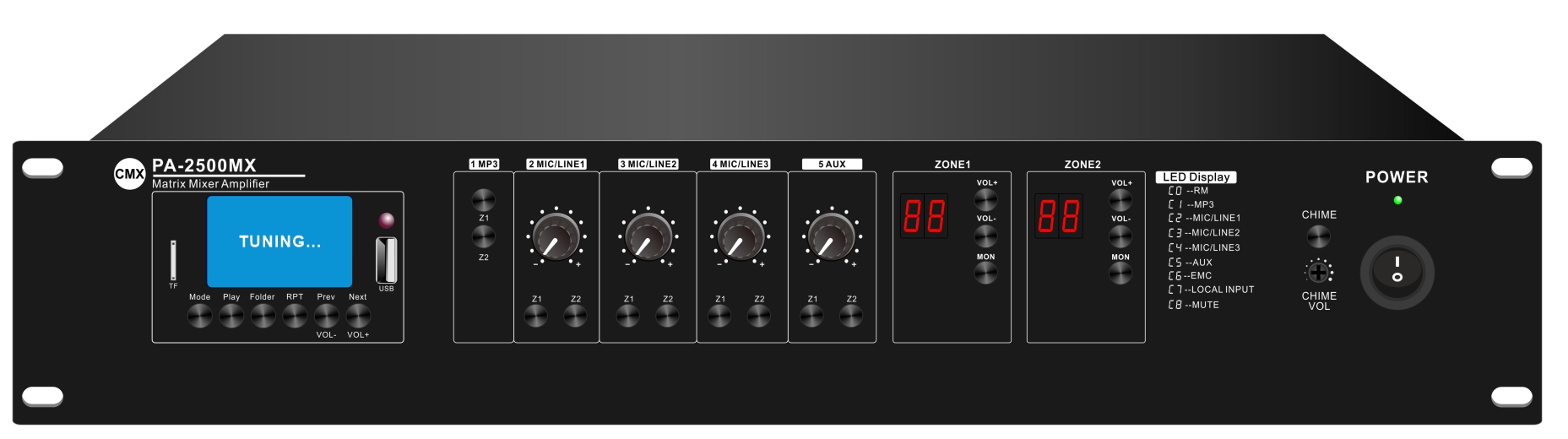 PA-2120MX PA-2240MX PA-2350MX PA-2500MX 2 Zone Mixer Amplifier with USB/SD/FM/Bluetooth 