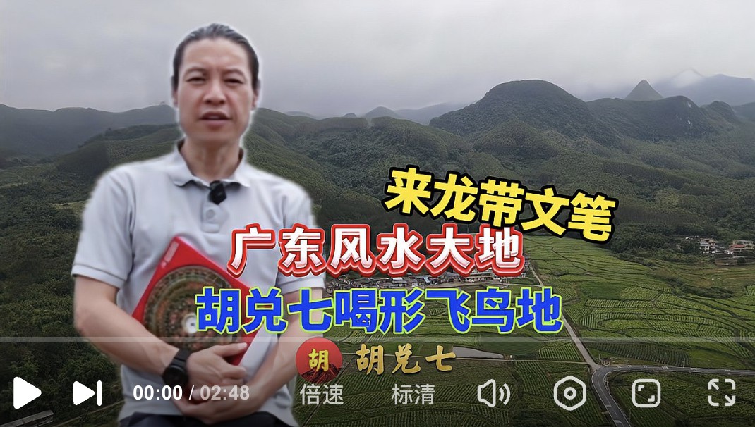 飞鸟投湖形，胡兑七留题广东风水大地，现场展示龙身带文笔玉案