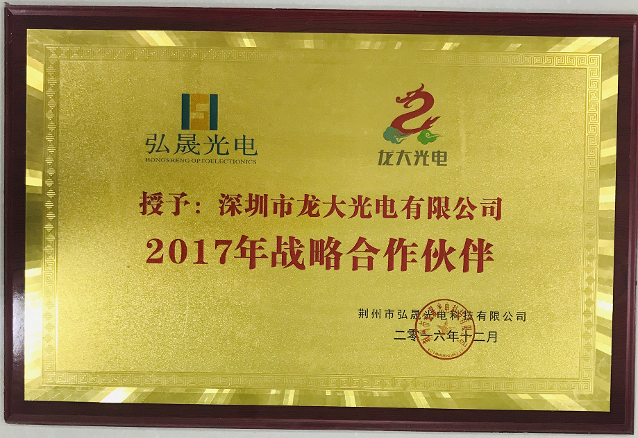 2017被宏盛光电评为***战略合作伙伴