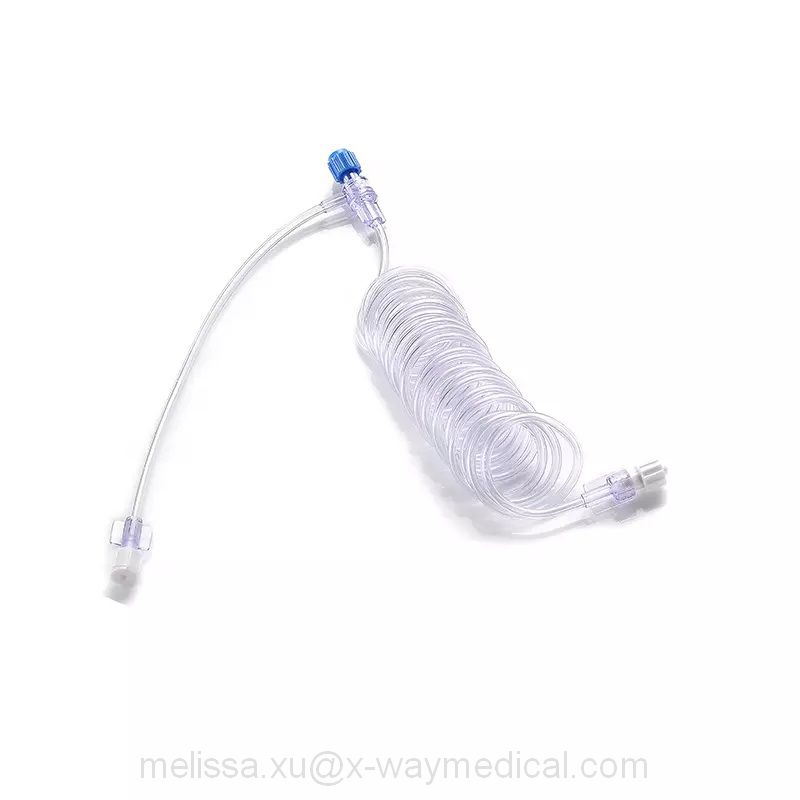 150cm Low pressure Y type coiled tube for CT angiographic syringe, 60 inch CT injector tubing for contrast agent delivery with 2 check valves 330psi