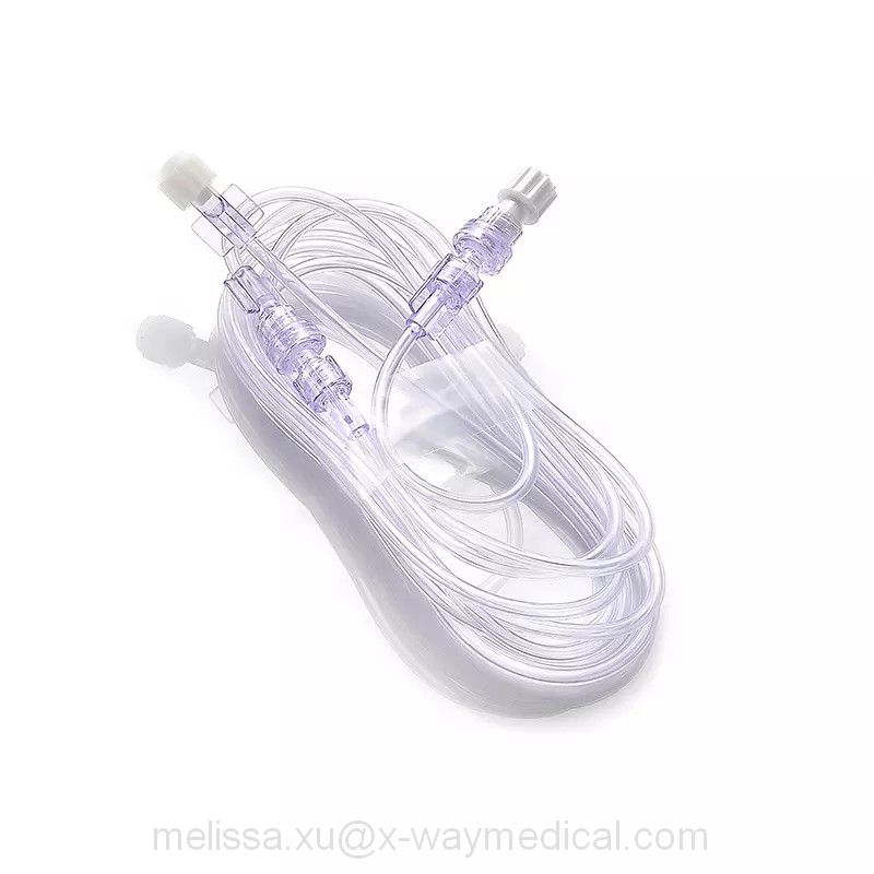 150cm Low pressure Y type coiled tube for CT angiographic syringe, 60 inch CT injector tubing for contrast agent delivery with 2 check valves 330psi