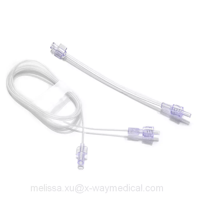 150cm Low pressure Y type coiled tube for CT angiographic syringe, 60 inch CT injector tubing for contrast agent delivery with 2 check valves 330psi