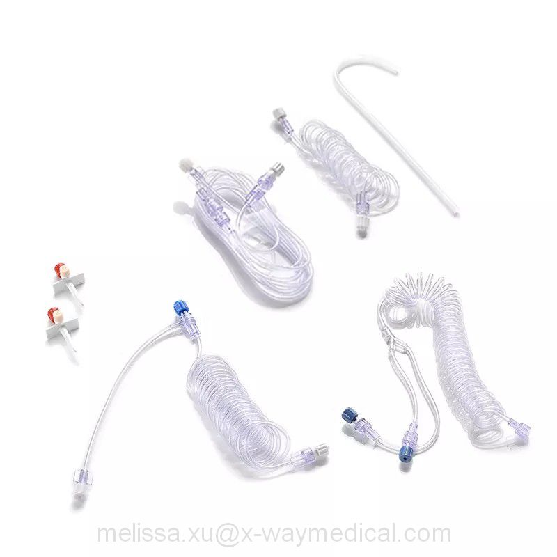 150cm Low pressure Y type coiled tube for CT angiographic syringe, 60 inch CT injector tubing for contrast agent delivery with 2 check valves 330psi