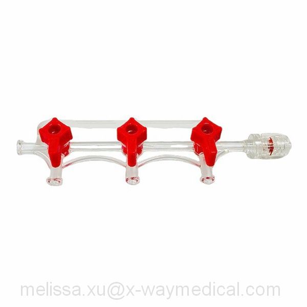 3-Gang stopcock manifold, 4 female 1 rotating male lur lock 500psi 4-way fluid flow control cock device