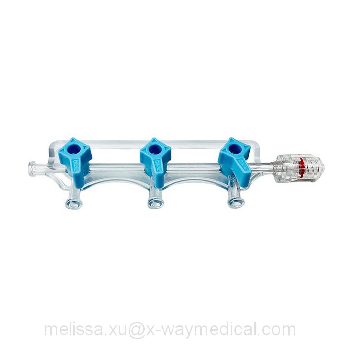 3-Gang stopcock manifold, 4 female 1 rotating male lur lock 500psi 4-way fluid flow control cock device