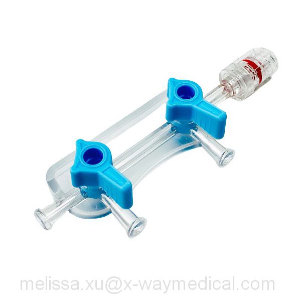 2-Gang stopcock manifold, 3 female 1 rotating male lur lock 500psi Two-way fluid flow control valve cock device