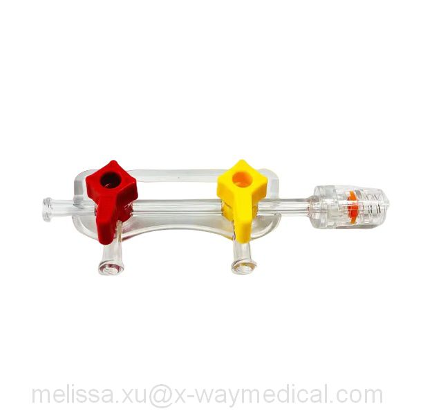 2-Gang stopcock manifold, 3 female 1 rotating male lur lock 500psi Two-way fluid flow control valve cock device
