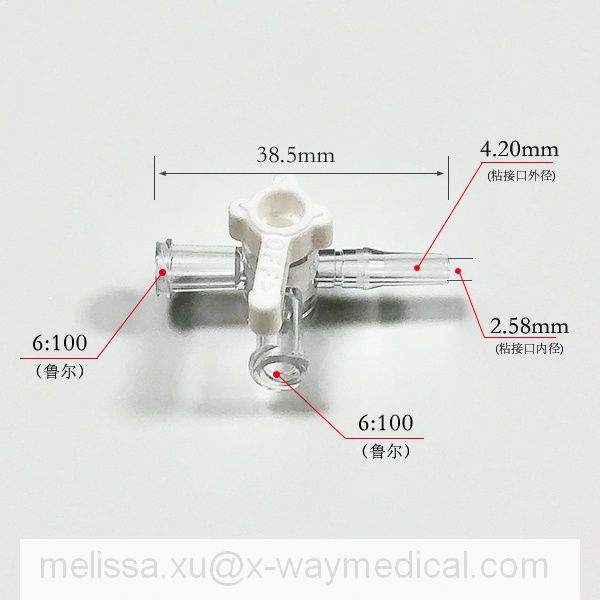 2 female luer locks stopcock with OD 4.2mm ID 2.58mm tubing port OFF handle, two way 3-way adapter stop cock