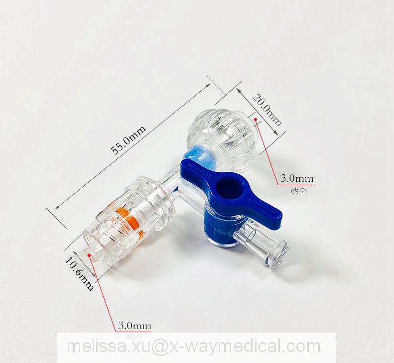 Interventional surgery 0F-9F PC silicone closure locking valve, 3 way stopcock stopper T adapter with handle