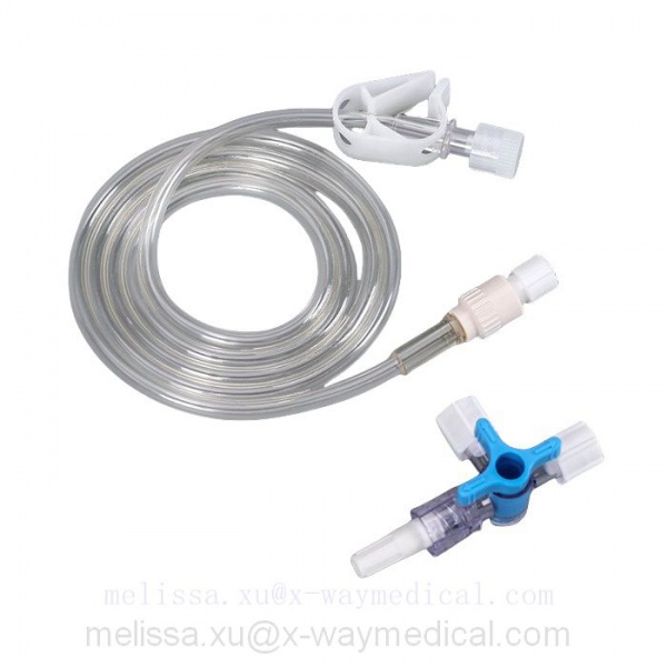 Medical disposable 3-way stopcock extension tube, syringe pump connecting tubing with male to female luer lock connector