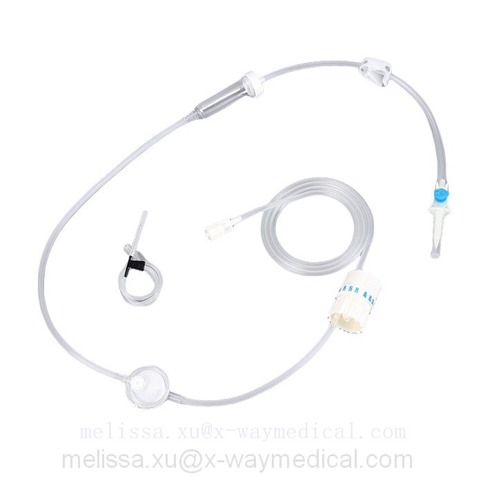 Medical I.V. IV infusion tubing set with micro controller and filter, regulated flow rate administration injection tube