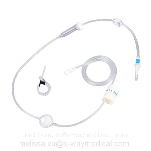 Medical I.V. IV infusion tubing set with micro controller and filter, regulated flow rate administration injection tube