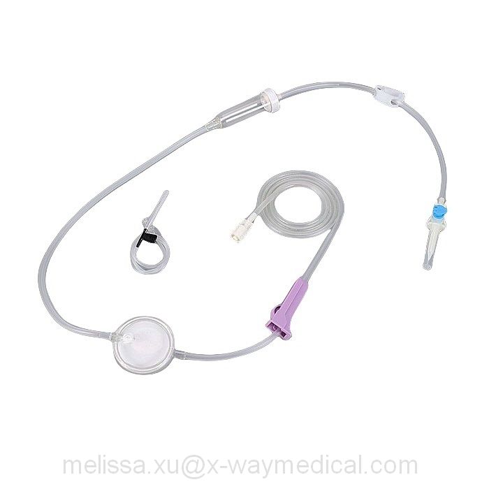 Medical I.V. IV infusion tubing set with micro controller and filter, regulated flow rate administration injection tube