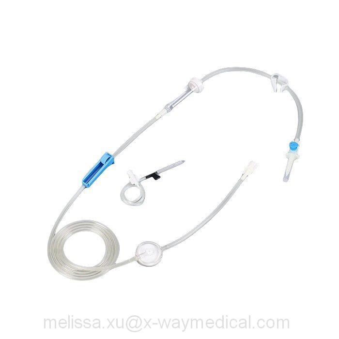 Medical I.V. IV infusion tubing set with micro controller and filter, regulated flow rate administration injection tube