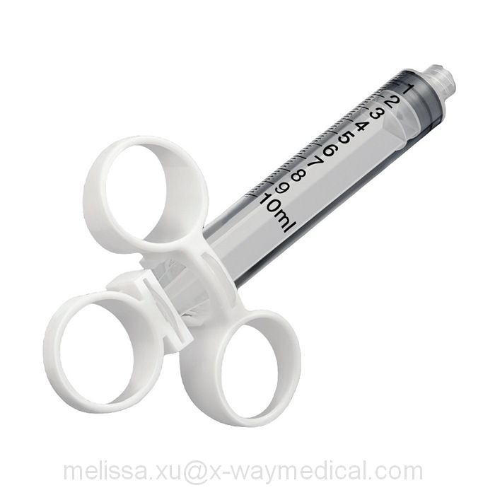 Polypropylene Colored control syringe, fluid flow accurately injection syringes with thumb ring finger and fixed male luer lock fitting connector