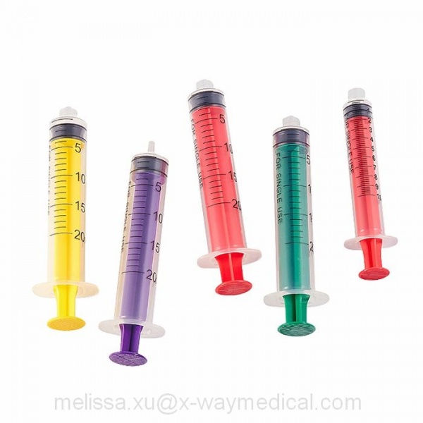 Accurately injection Polypropylene Colored syringe, fluid flow control syringes with fixed male luer lock and luer slip fitting connector