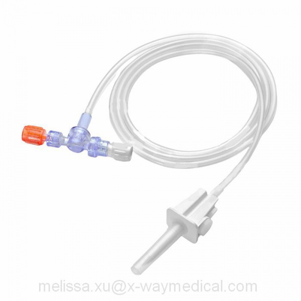 Vented spike head Large bore tubing, faster easier contrast aspiration suction extension tube, connection pipe with male luer lock
