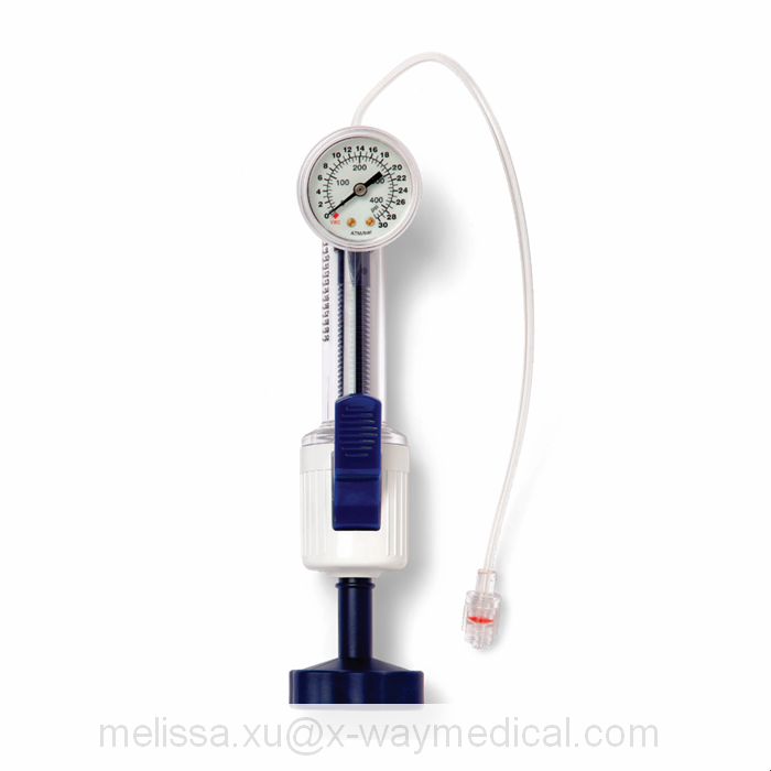 Luminescent gauge 20ml flexible high-pressure inflation device, with extension tube and lock release bar 3-way stopcock, twist threaded plunger