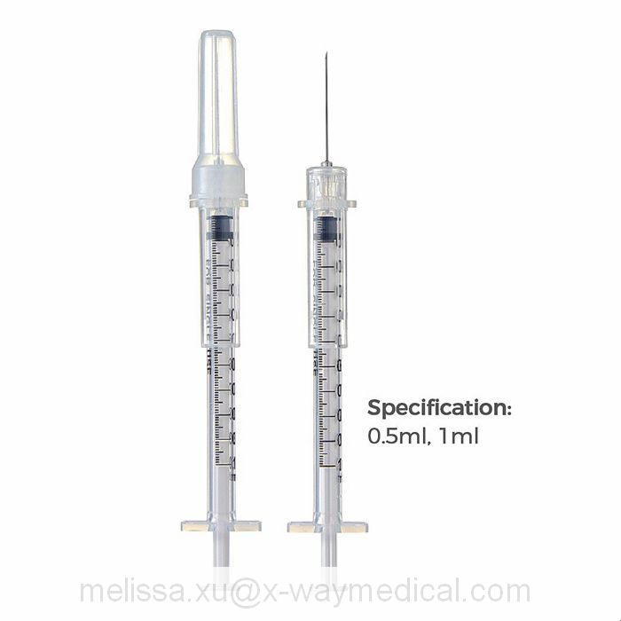 Disposable Retractable Insulin Syringe, 0.5ml 1ml 0.3ml 27g -31g U-40 U-100 safety cap protection injection syringe needle