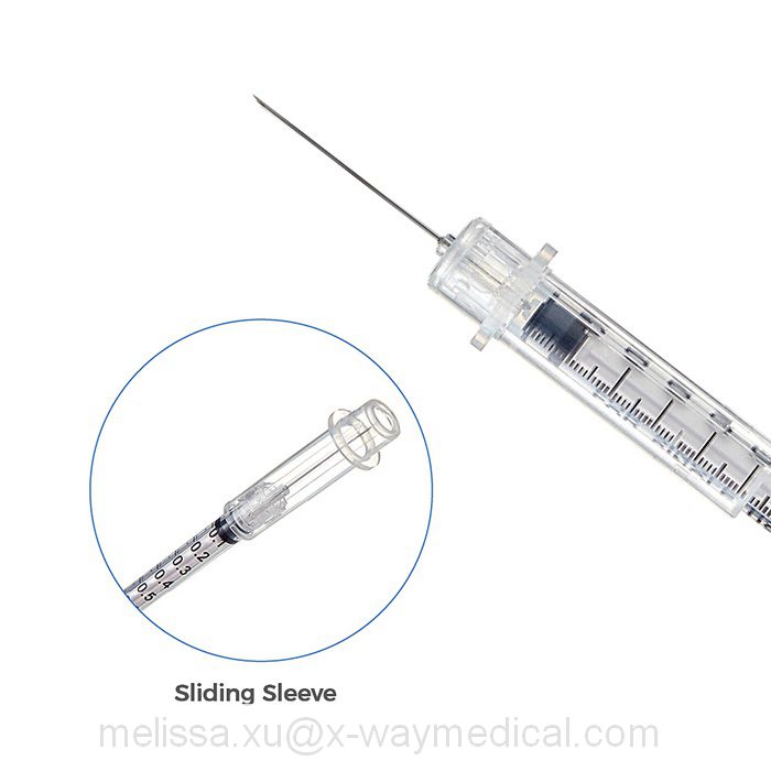 Disposable Retractable Insulin Syringe, 0.5ml 1ml 0.3ml 27g -31g U-40 U-100 safety cap protection injection syringe needle