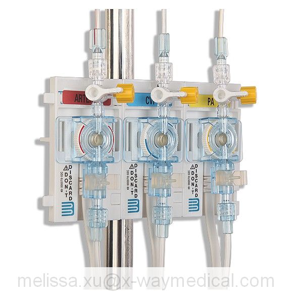 Reusable blood pressure transducer system, multiple and disposable using pressure monitoring tubing set